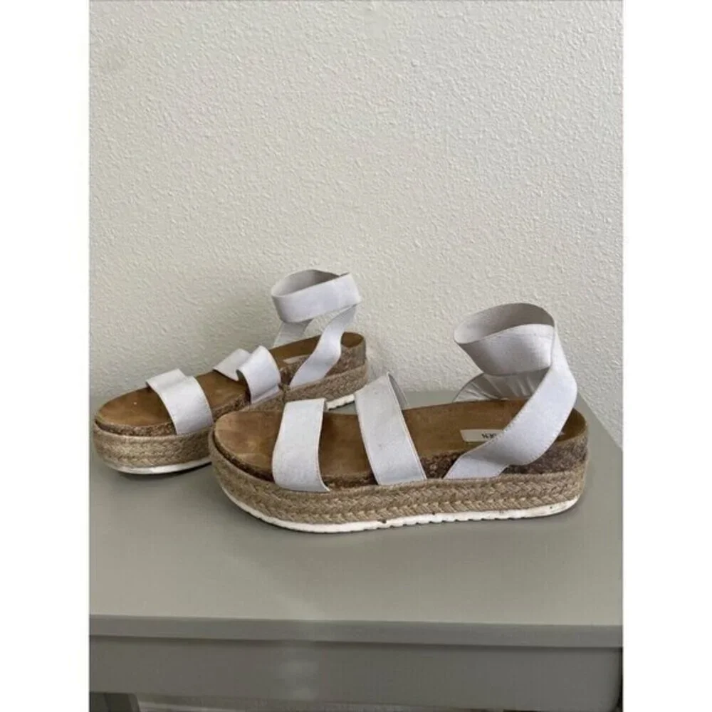 Steve Madden Kimmie Sandals Women 10 White Platform Espadrille Elastic‎ Straps